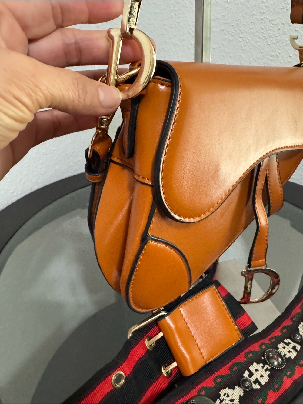 Curved Saddle Shoulder Bag in Cognac Brown - Picture 10 of 12